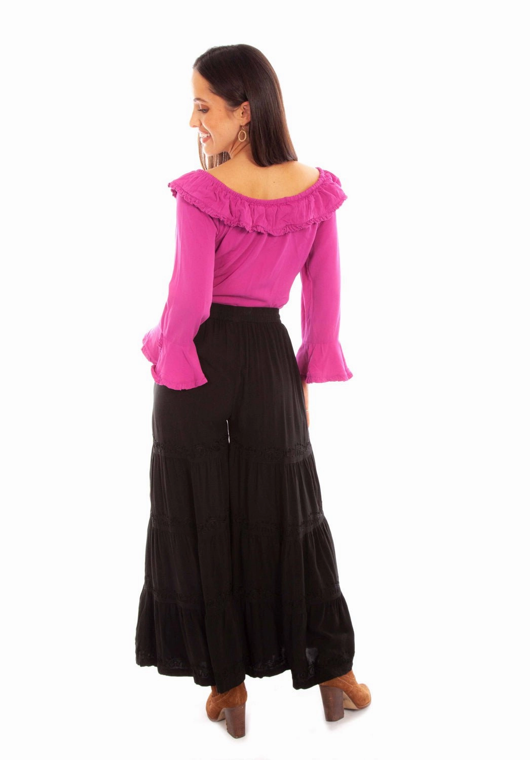 Scully Womens Black Rayon Palazzo Pants Slim Silhouette Lightweight Urban Explorer