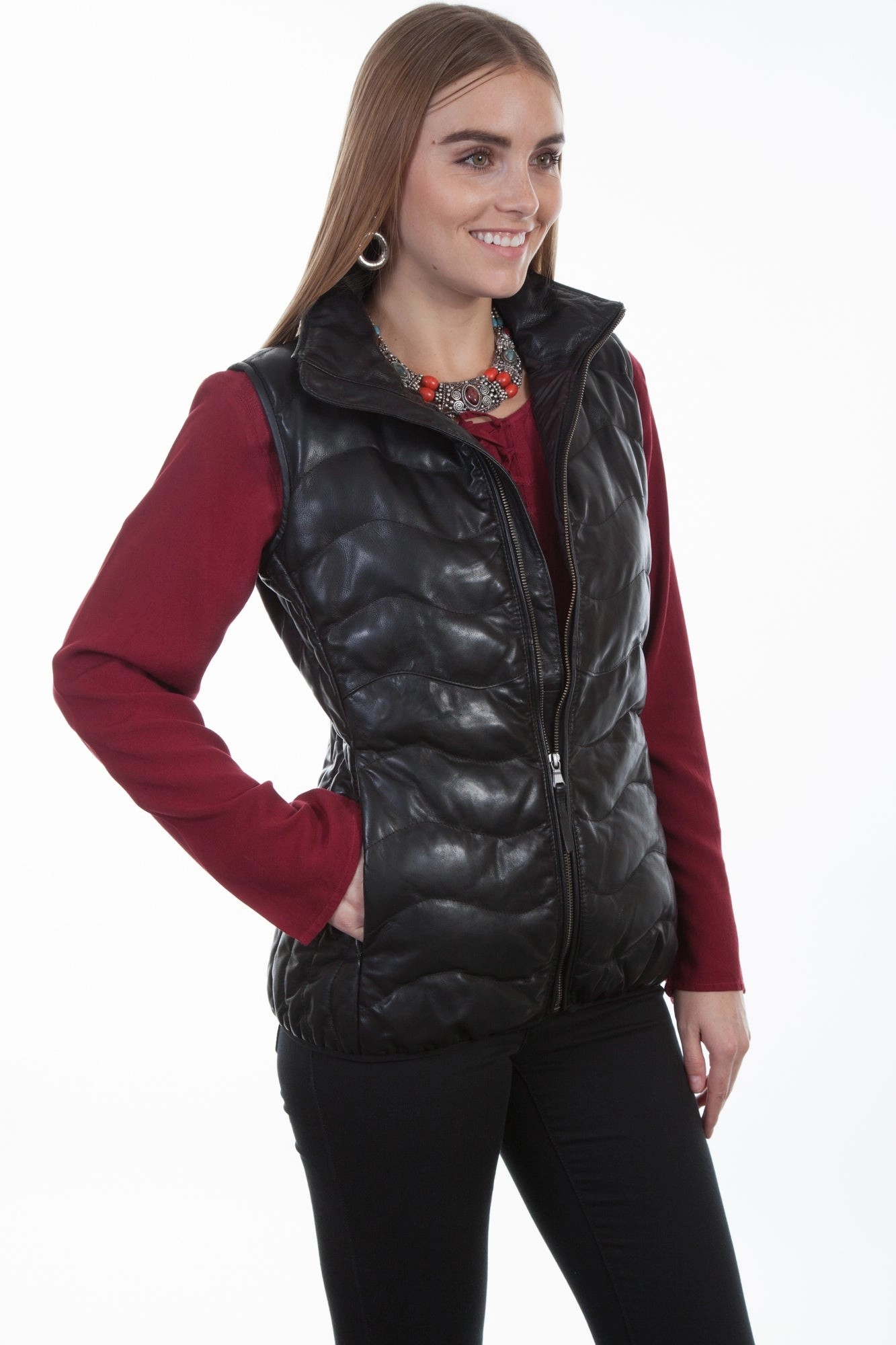 Chilly Day Wear Scully Womens Black Soft Lamb Puffer Vest