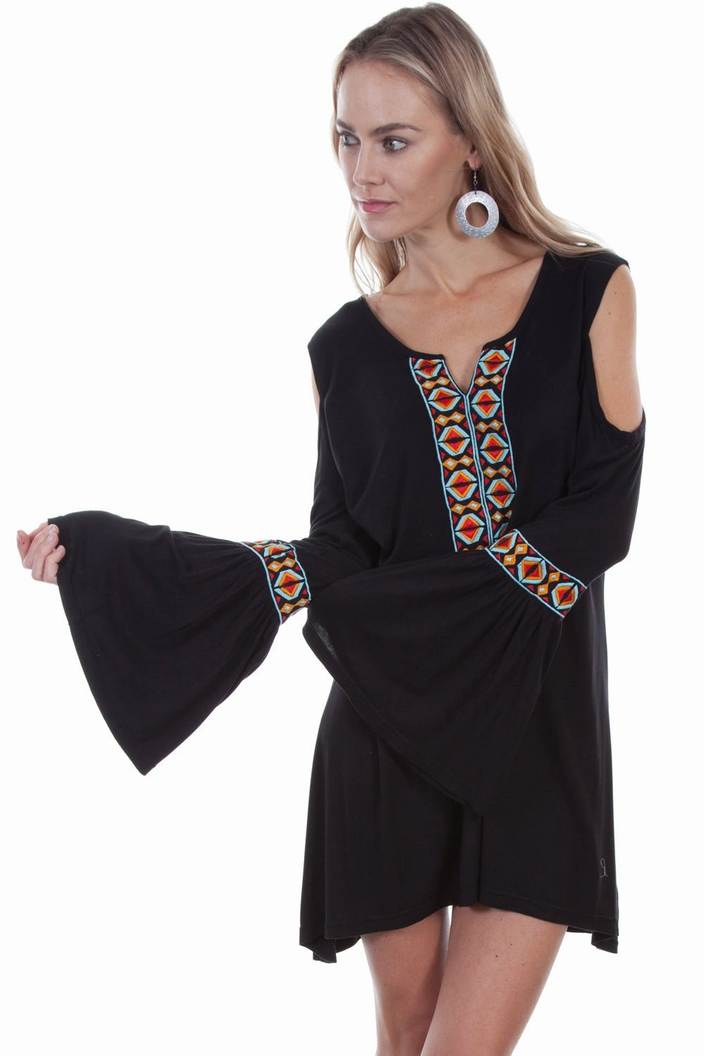 Scully Womens Black Viscose Aztec L/S Tunic Ventilated Back