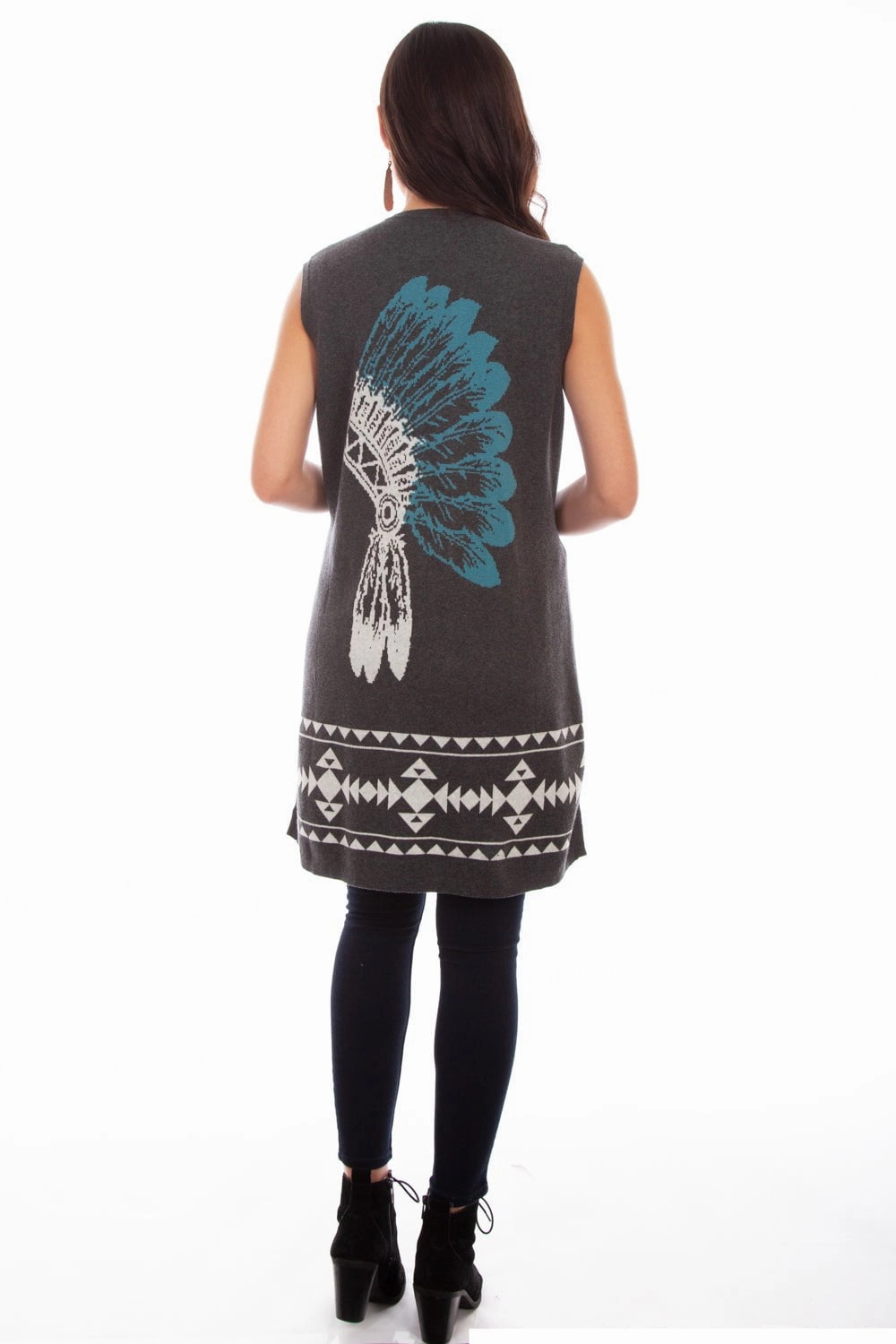 Scully Womens Charcoal 100% Cotton Indian Headdress Cardigan Comfy Fashion