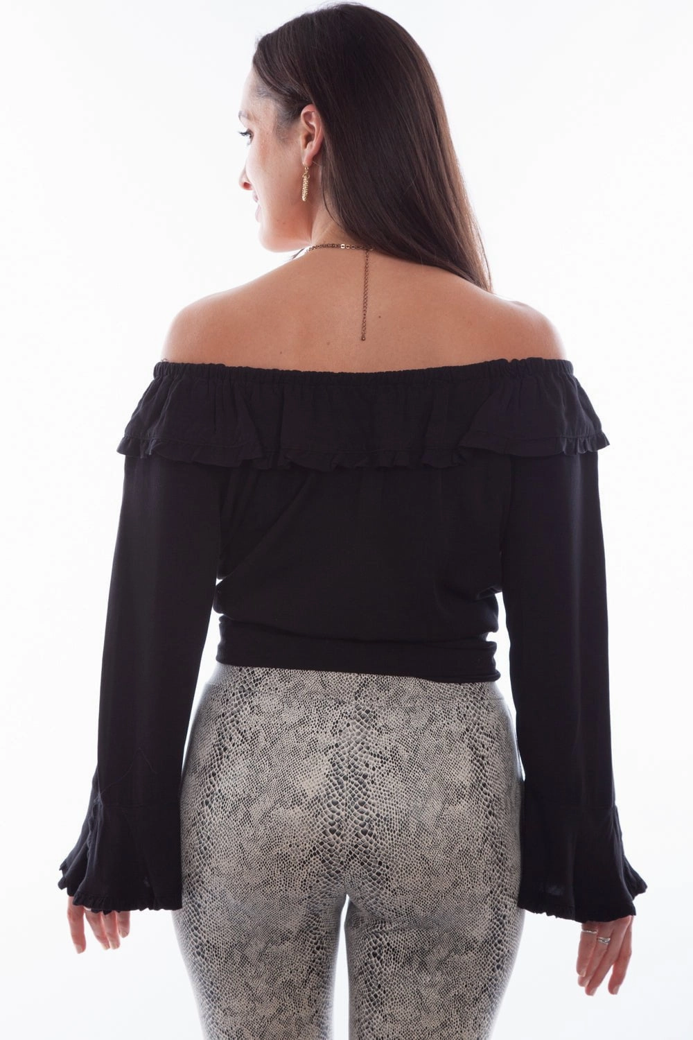 Reinforced Shoulders Shimmer Effect Scully Womens Drapey Silhouette Black 100% Rayon L/S Tunic