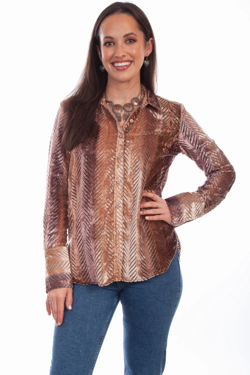 Scully Womens Fashionable Animal Burnt 75% Viscose/25% Nylon L/S Shirt XL Microfiber Material