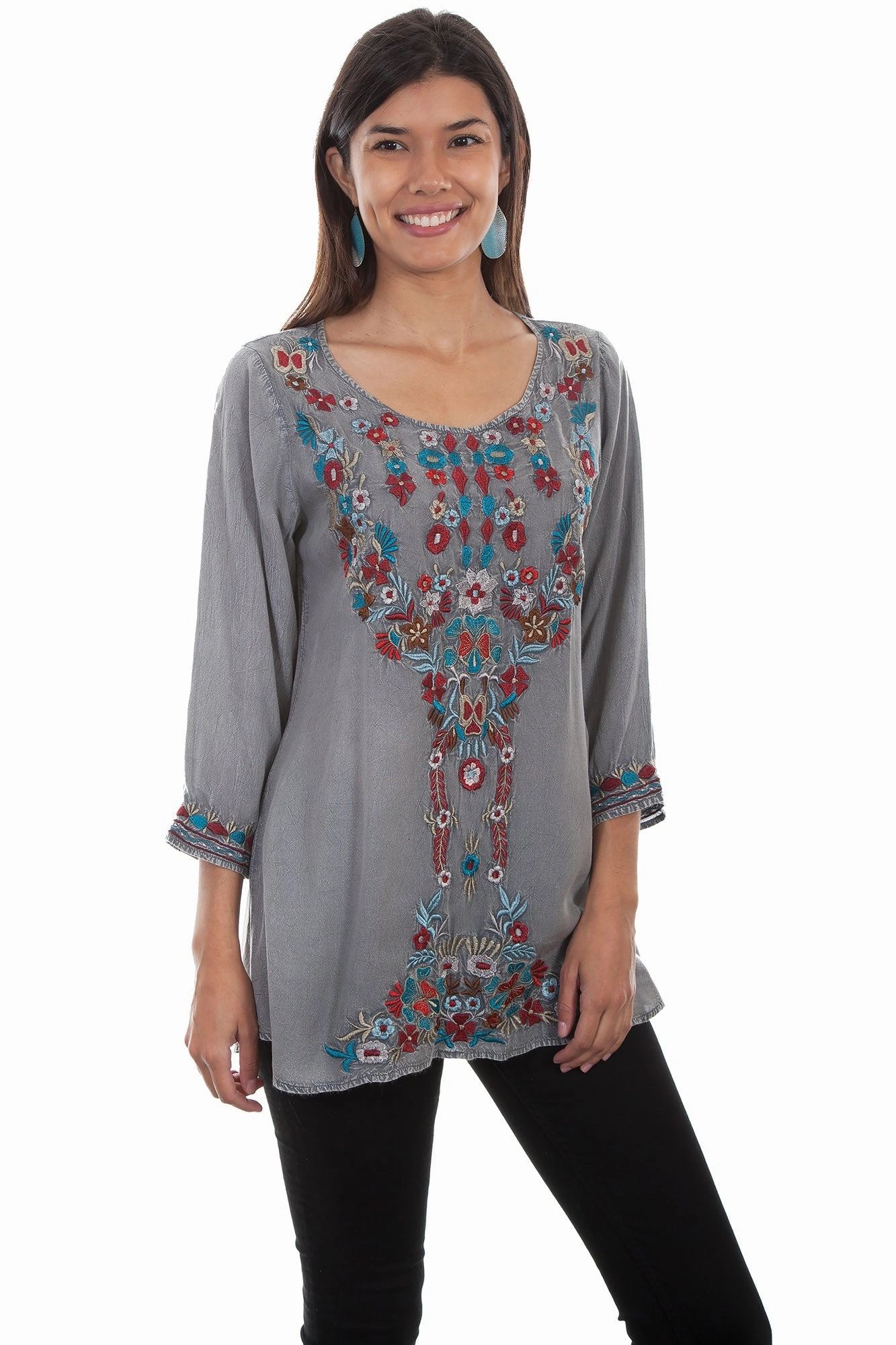 Button-up Graphic Art Scully Womens Gray 100% Viscose Bold Floral S/S Blouse