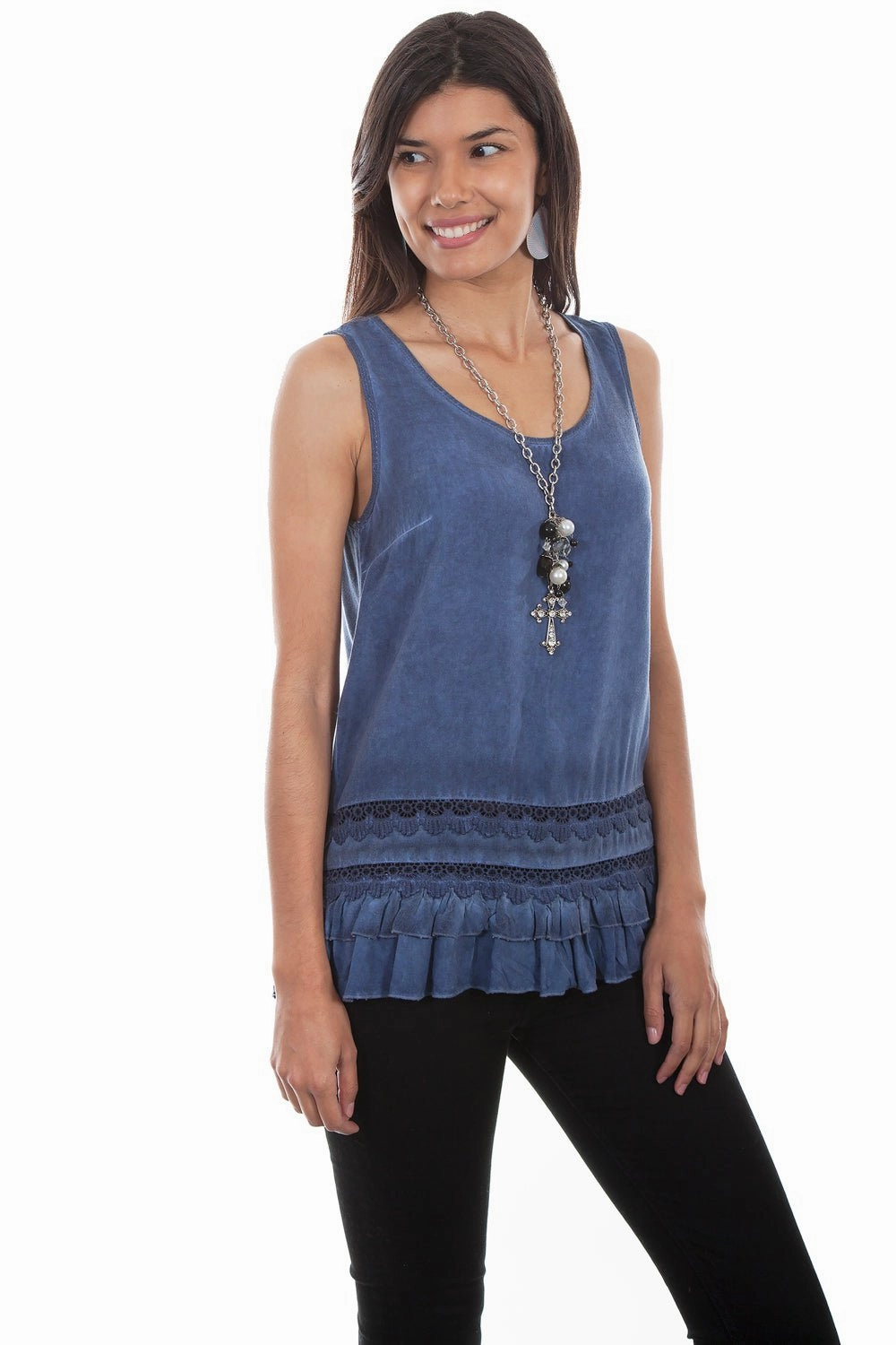 Scully Womens Indigo Rayon Scoop Neck S/L Tunic Multipurpose Utility