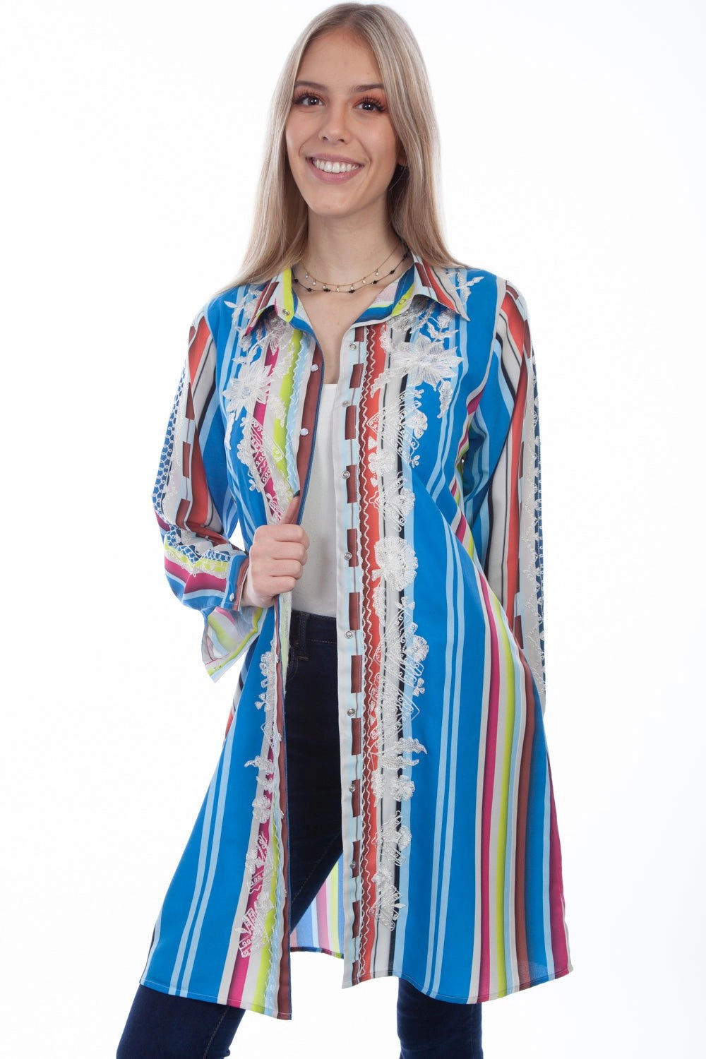 Casual Style Scully Womens Multi-Color 100% Polyester Striped Duster