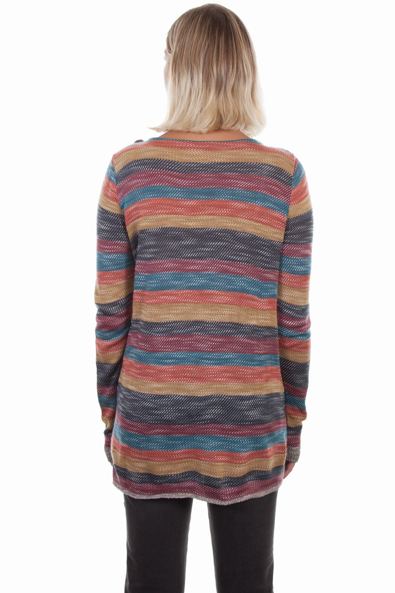 Scully Womens Multi-Color Acrylic Crossover Sweater Thermal Lock Stitching Snuggly Knit