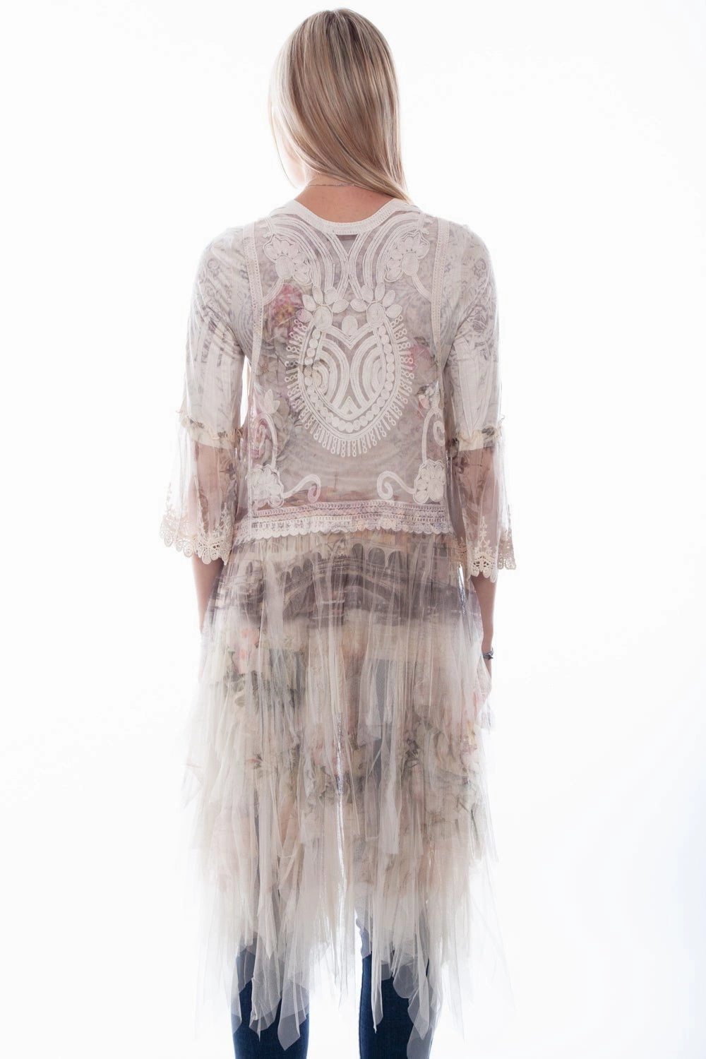 Scully Womens Natural Italy Cotton Blend Tulle Layered Duster Cozy Knit