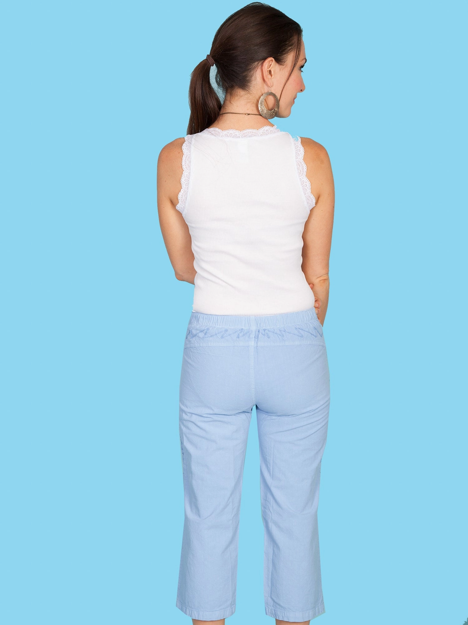 Smart Look Scully Womens Powder Blue 100% Cotton Drawstring Capri Pants