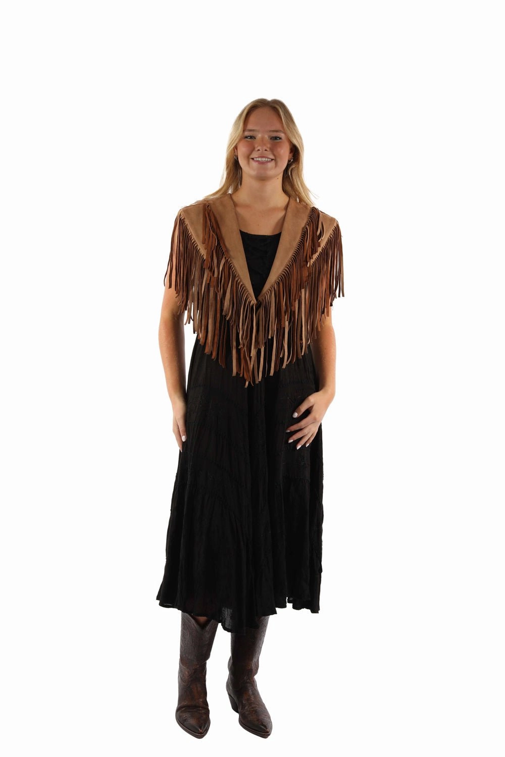 Scully Womens Short Fringe Shawl Tan 100% Polyester Sweater Wrap Side-Tie Abdominal Compression Zone