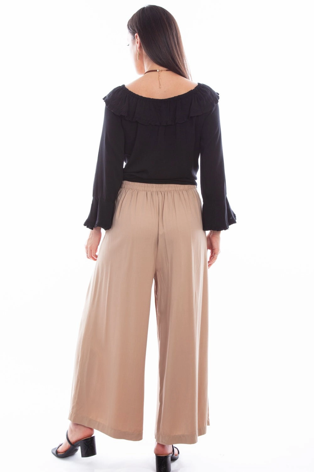 Crosshatch Stitching Riveted Stress Points Scully Womens Tan Tencel Gaucho Pants
