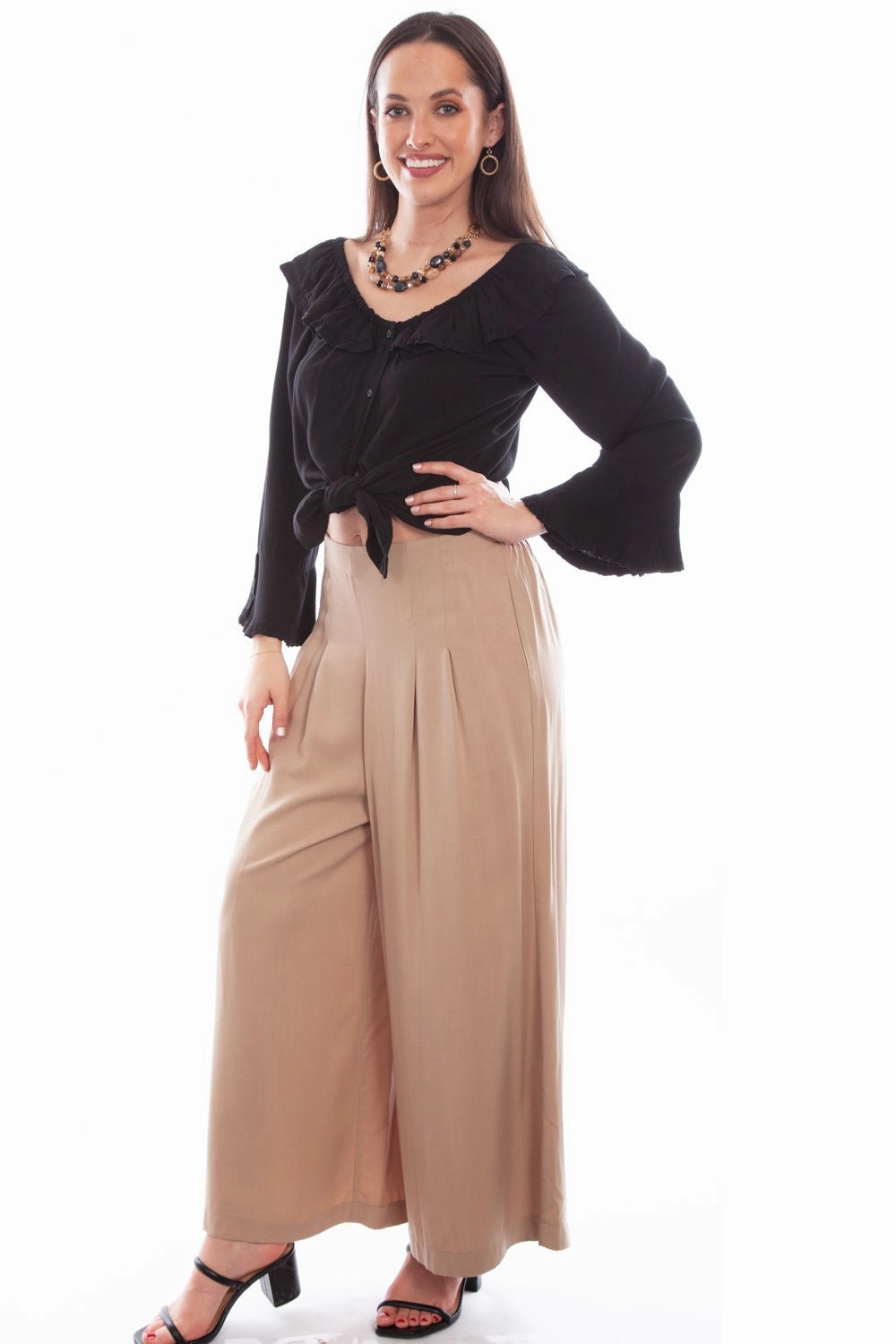 Total Comfort Anytime Wear Scully Womens Tan Tencel Gaucho Pants