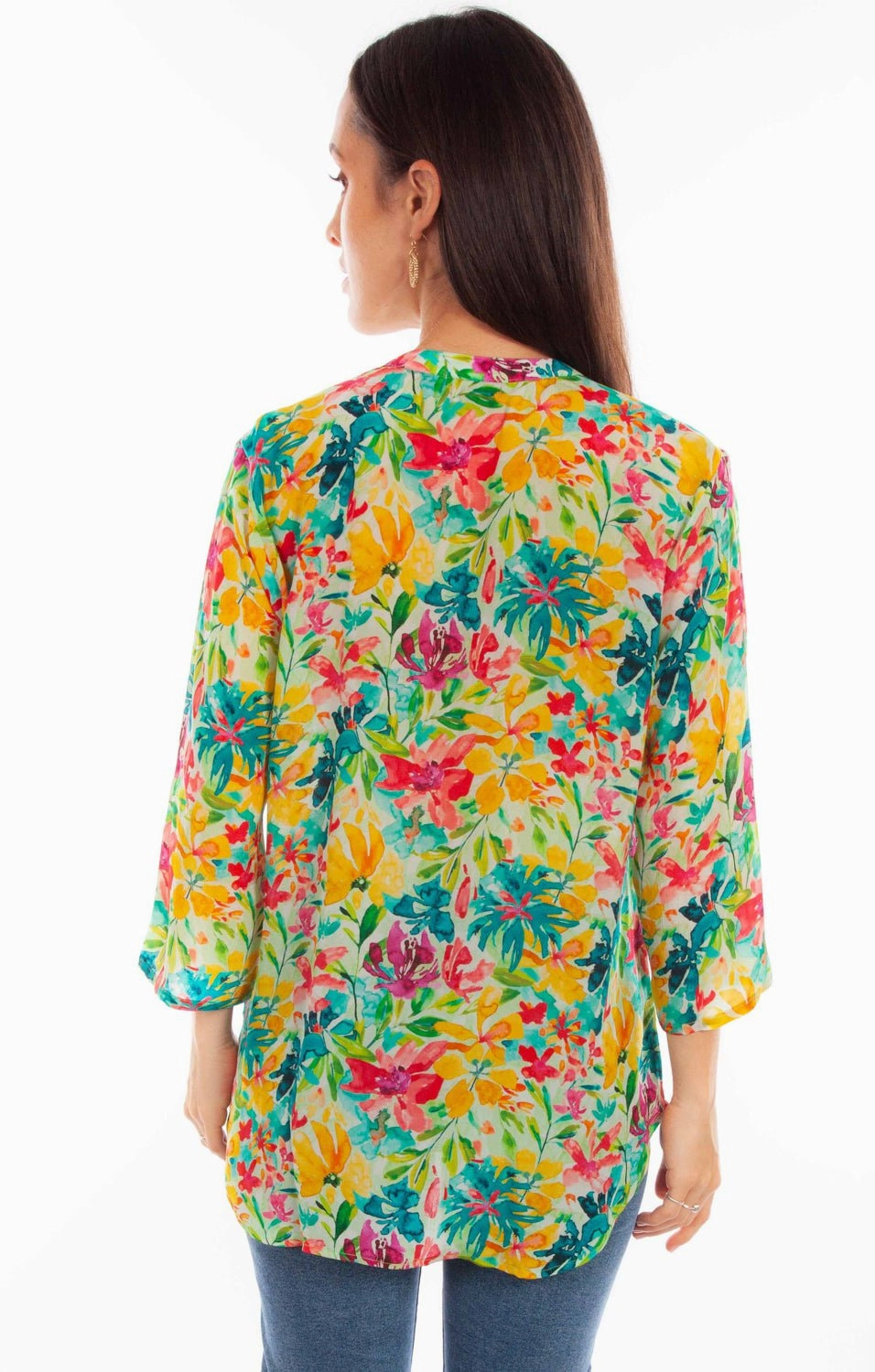 Geometric Shape Scully Womens Tropical Print Tropical Viscose 3/4 Sleeve S/S Blouse
