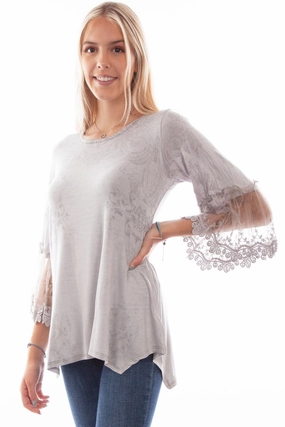 Scully Womens Tulle Crochet Silver Rayon S/S Blouse Camping Essential