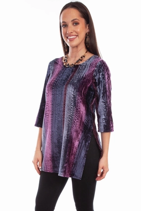 Scully Womens Vibrant Velvet Plum Nylon Viscose 3/4 Sleeve S/S Tunic Airflow Ventilation System High Density Weave