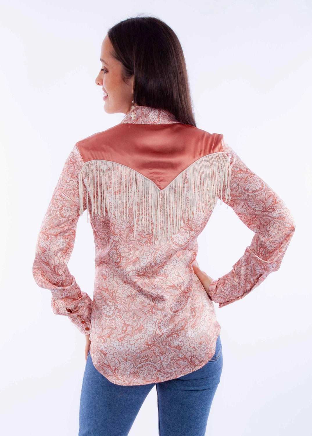 Cooling Core Technology Scully Womens Vintage Rodeo Peach 100% Polyester L/S Blouse