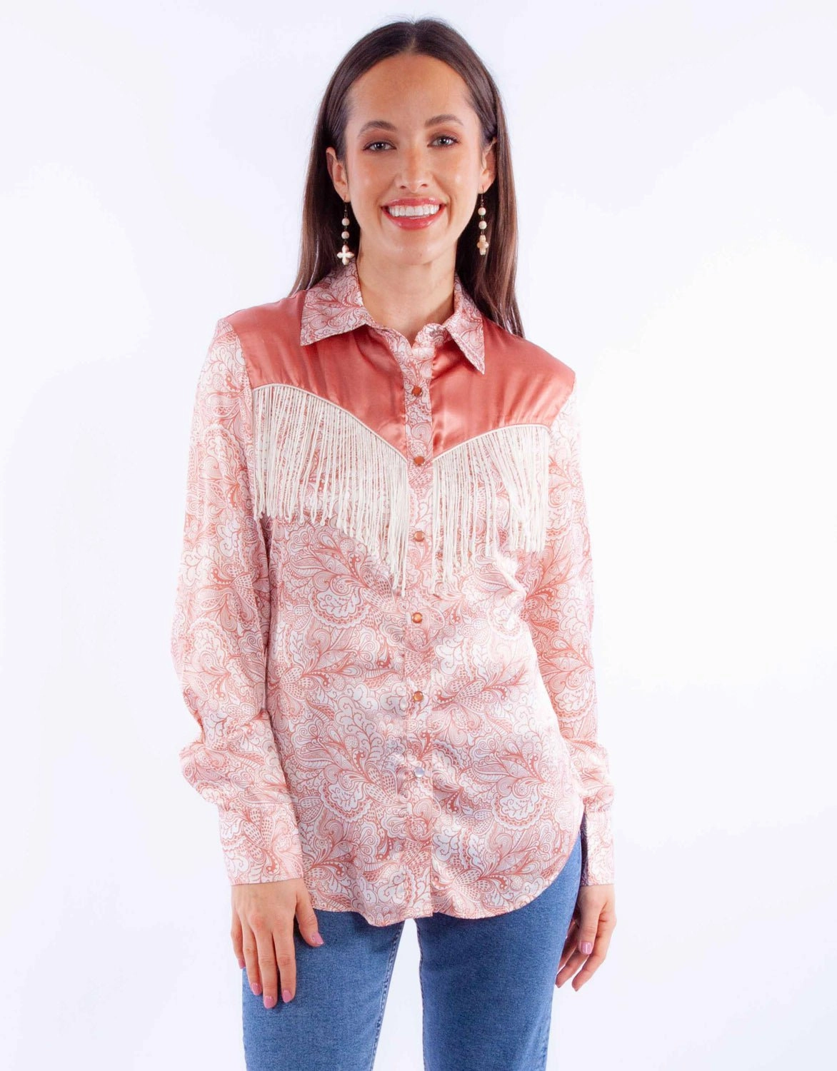 Contemporary Look formal dinner Scully Womens Vintage Rodeo Peach 100% Polyester L/S Blouse