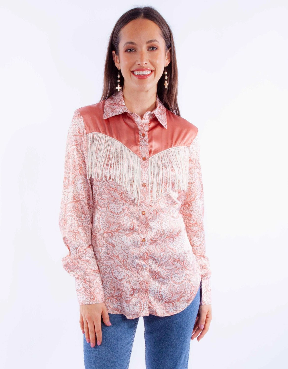 natural fiber Scully Womens Vintage Rodeo Peach 100% Polyester L/S Blouse