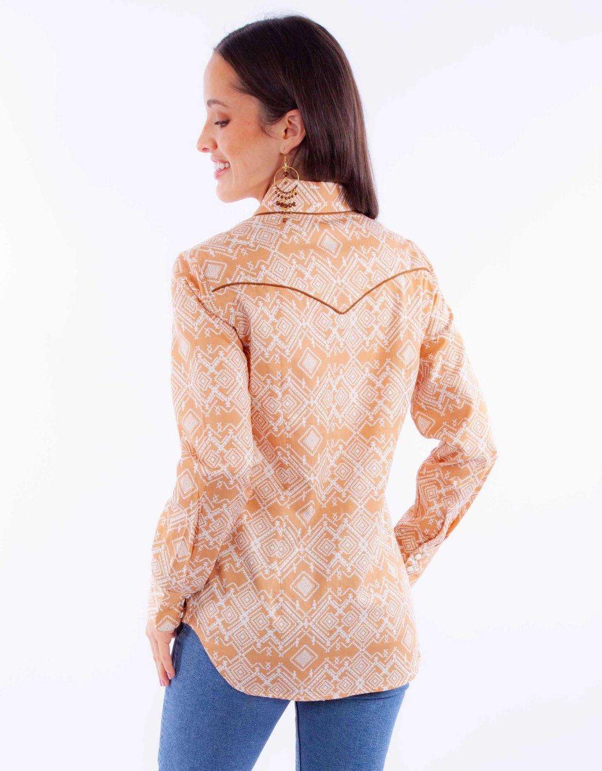 Flexible Mobility Vintage Wash Scully Womens Western Geometric Ginger 100% Cotton L/S Shirt