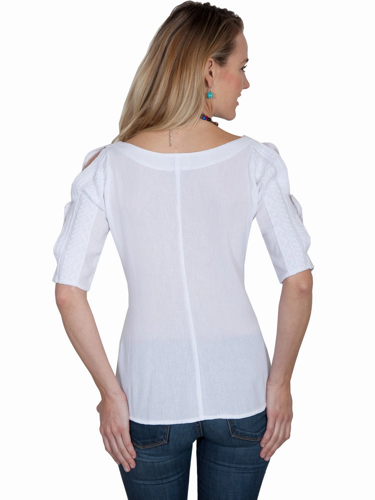 Scully Womens White 100% Cotton Cold Shoulder S/S Blouse Active Wear