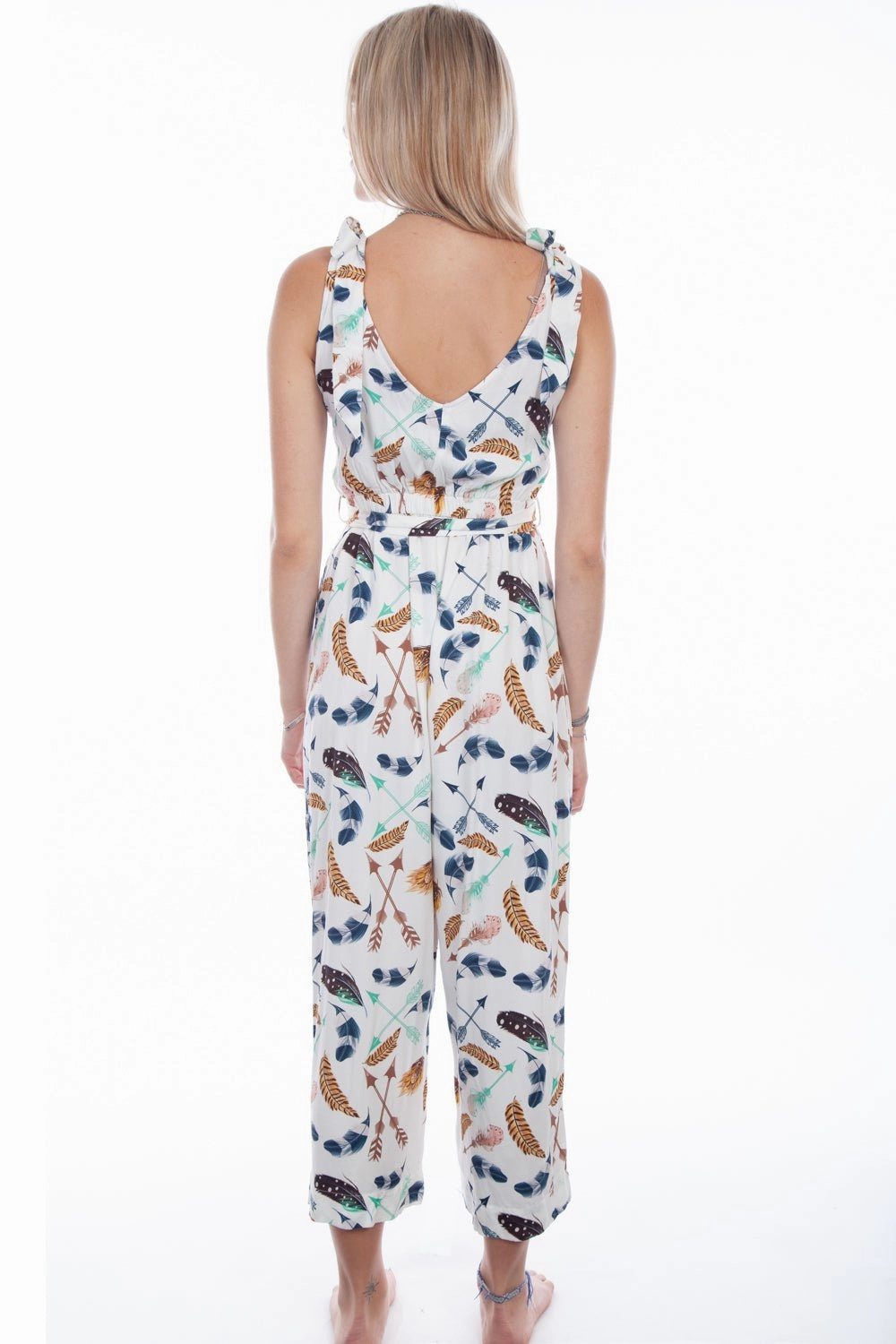 Scully Womens White Rayon S/L Feathers Romper Sharp Comfort