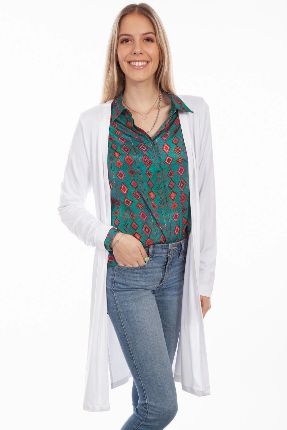 Cold Day Fashion Scully Womens White Viscose Side Slit Cardigan