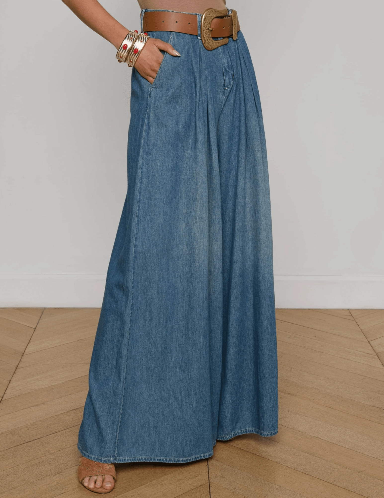 L'AGENCE Lorenza High Rise Palazzo Jeans in Saratoga Date Night Sunny Vibes