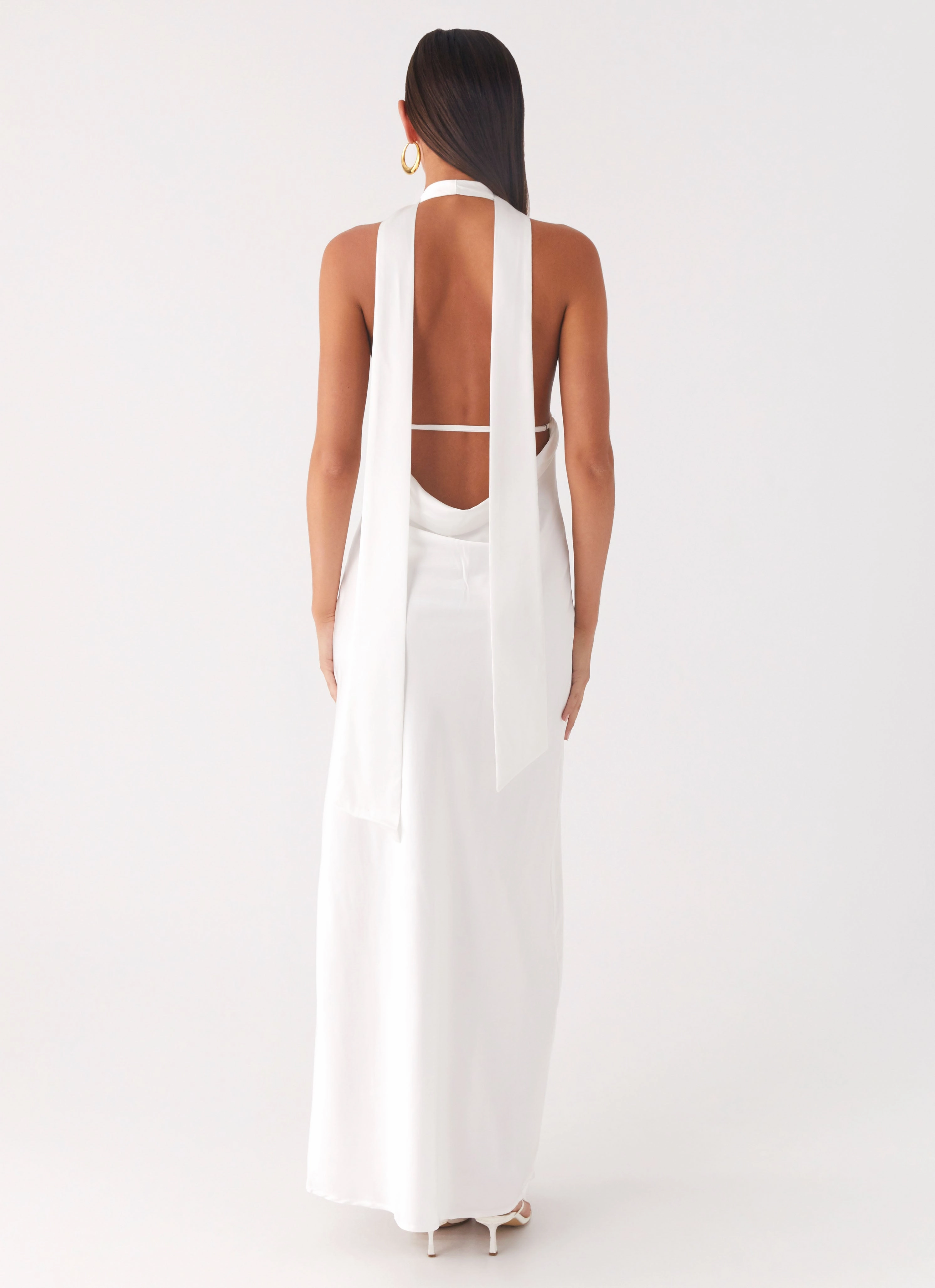 Modern Lines Alicia Satin Halter Maxi Dress - White
