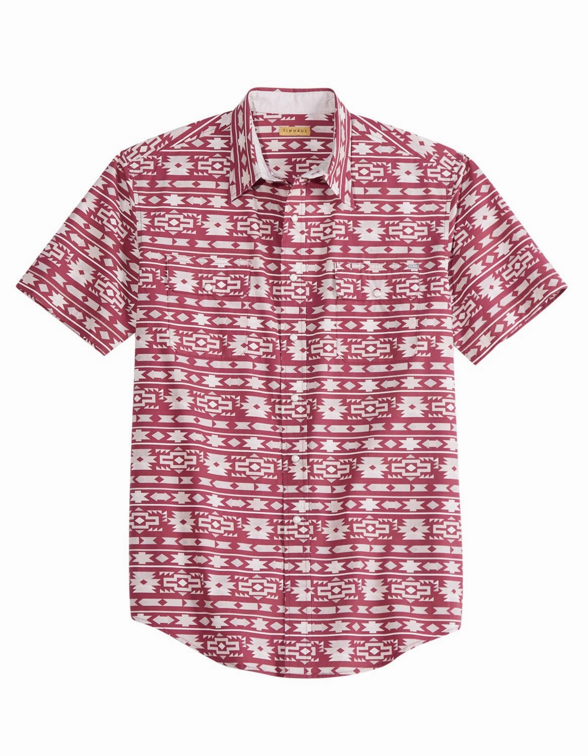 Layered Hemline Tin Haul Mens Aztec Stripe Wine/White 100% Cotton S/S Shirt