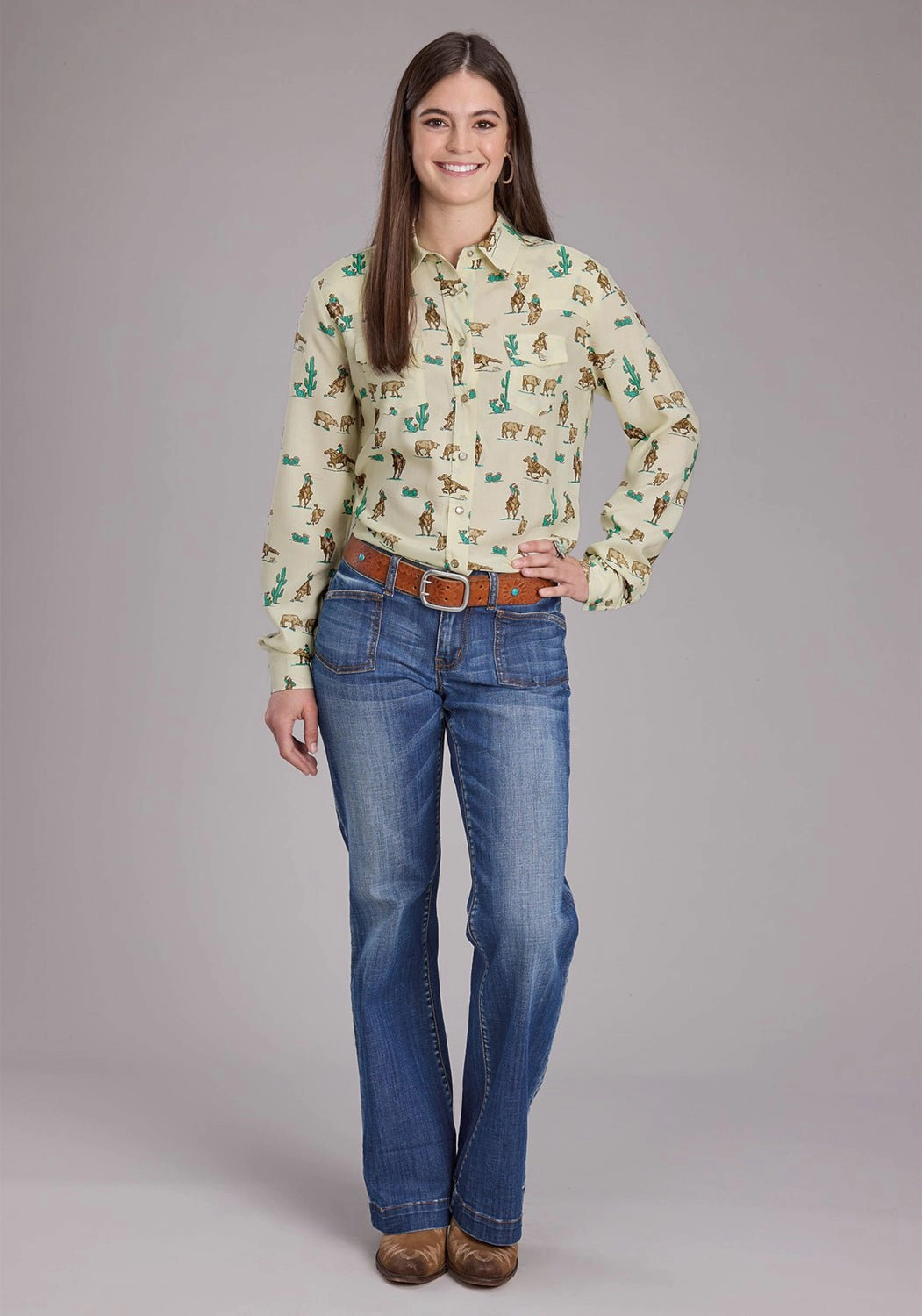 Thermal regulation Roper Womens 2424 Printed Ropers Cream 100% Rayon L/S Shirt