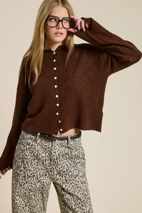 Elise Button Down Cardigan - Chocolate Cozy Wardrobe