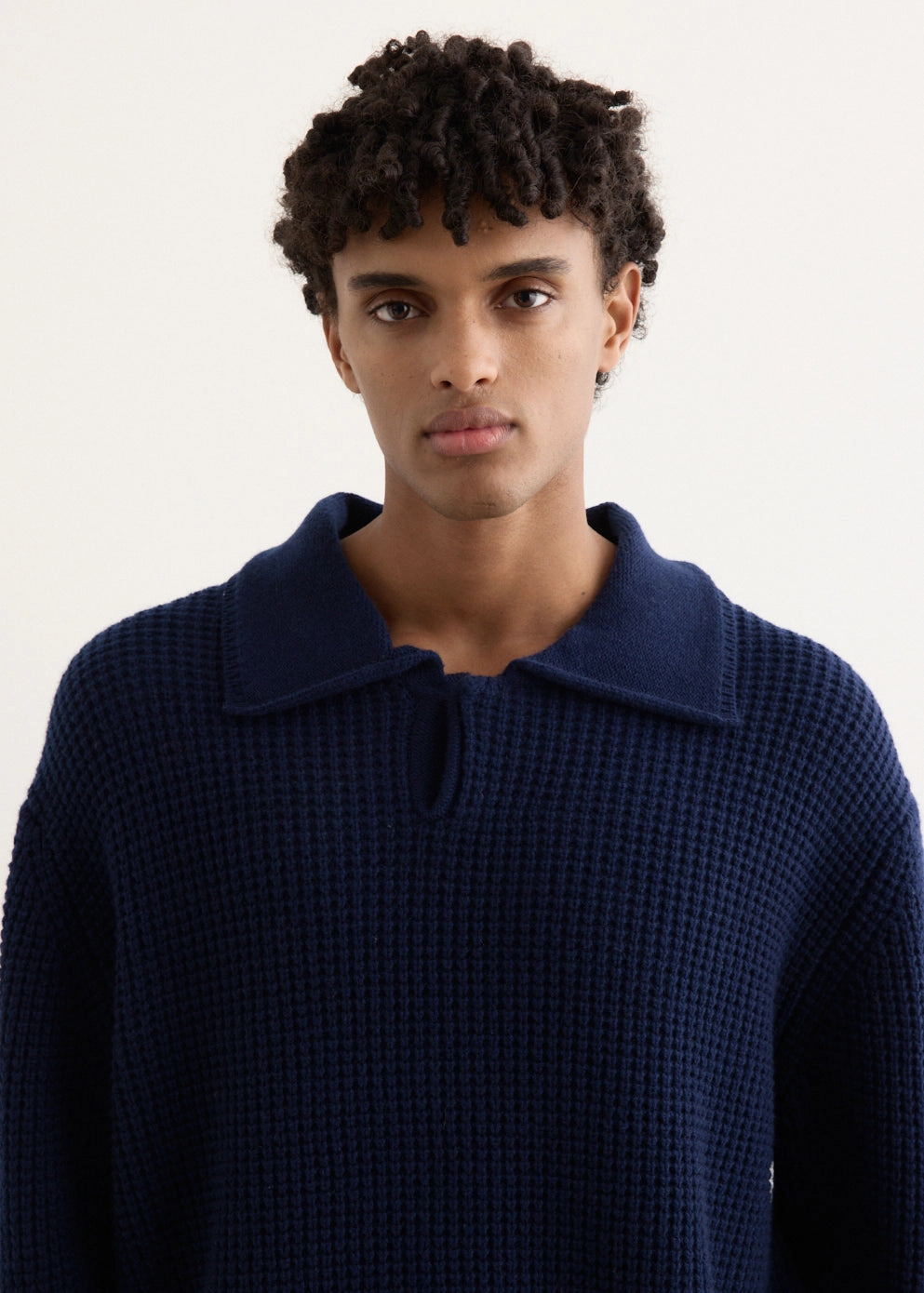 Long Sleeve Button Polo Sweater DoubleLayered Edging