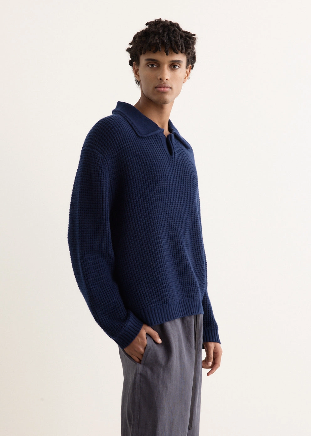 FrayResistant Edging Plush Inner Lining Long Sleeve Button Polo Sweater