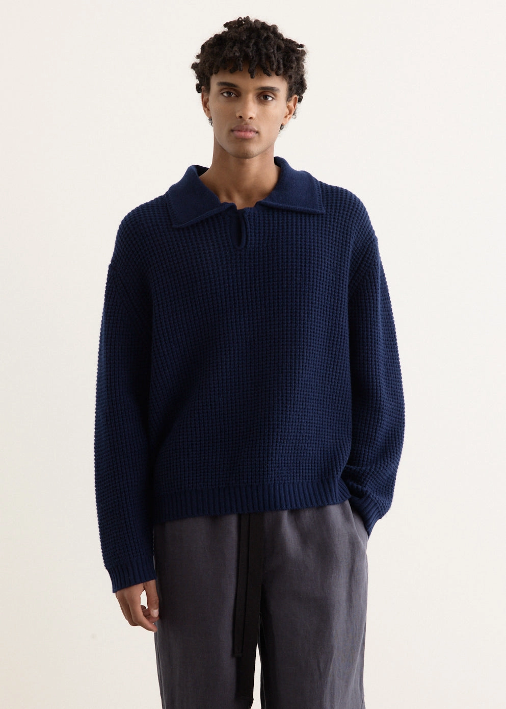 Brushed Interior Long Sleeve Button Polo Sweater