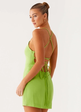 Fringe-Detail Fitted waist Seaside Escape Mini Dress - Lime
