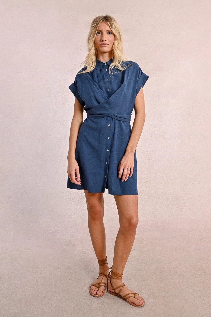 Tie Back Shirt Dress in Navy Timeless Look