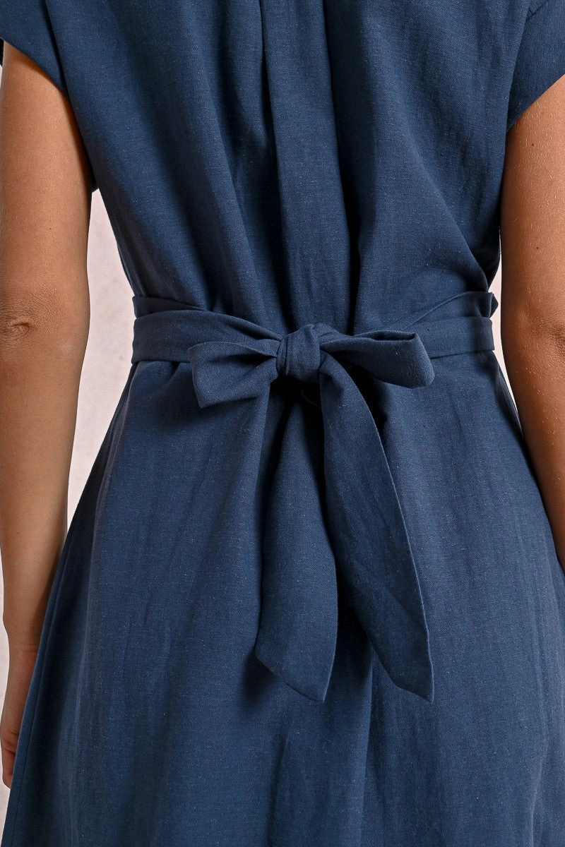 Tie Back Shirt Dress in Navy Classic Edge Work Ready