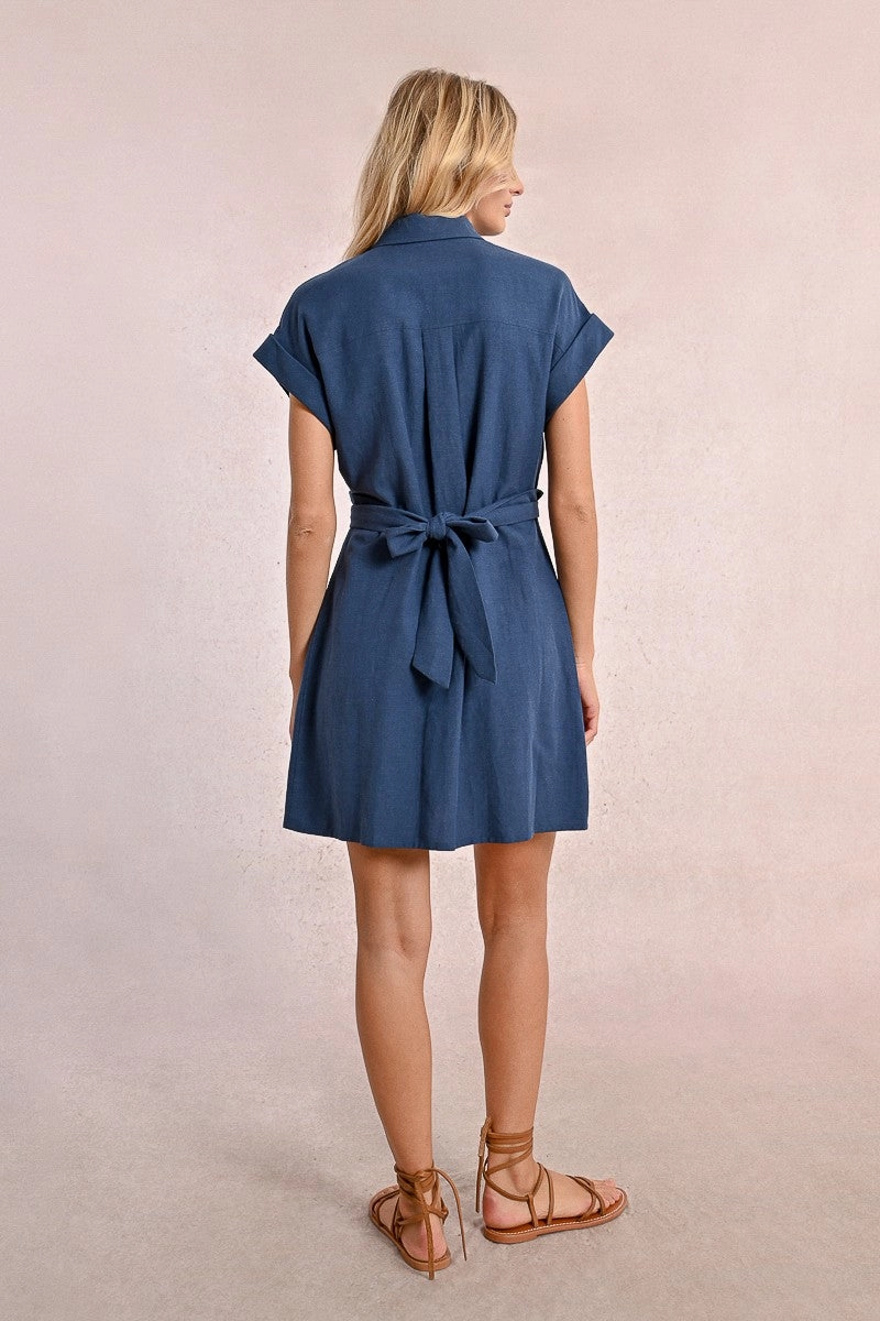 Comfort and Elegance Fine Details Tie Back Shirt Dress in Navy