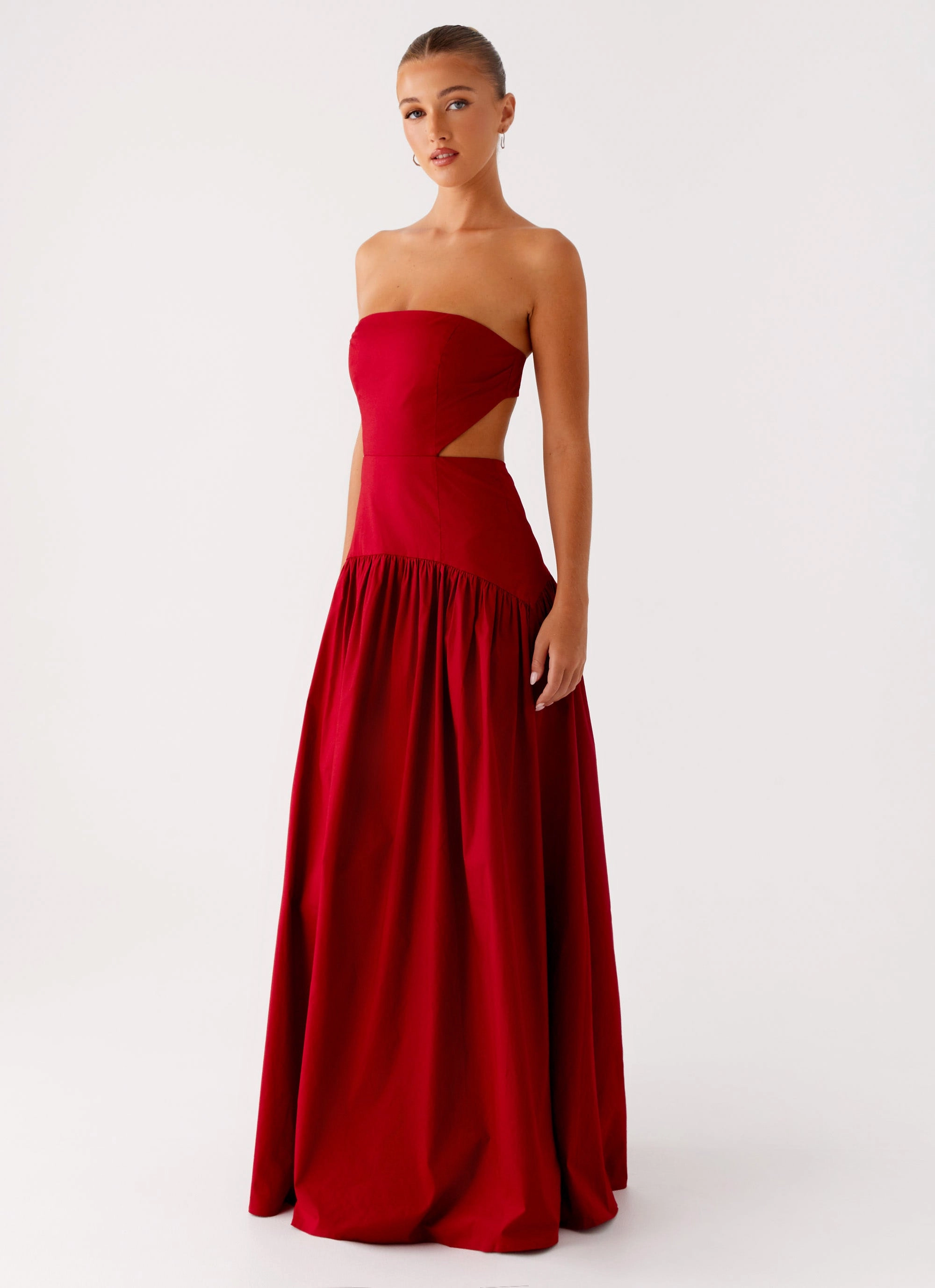 Tulle-Overlay Aamari Maxi Dress - Red