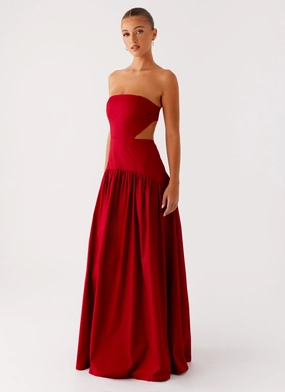 Tulle-Overlay Aamari Maxi Dress - Red