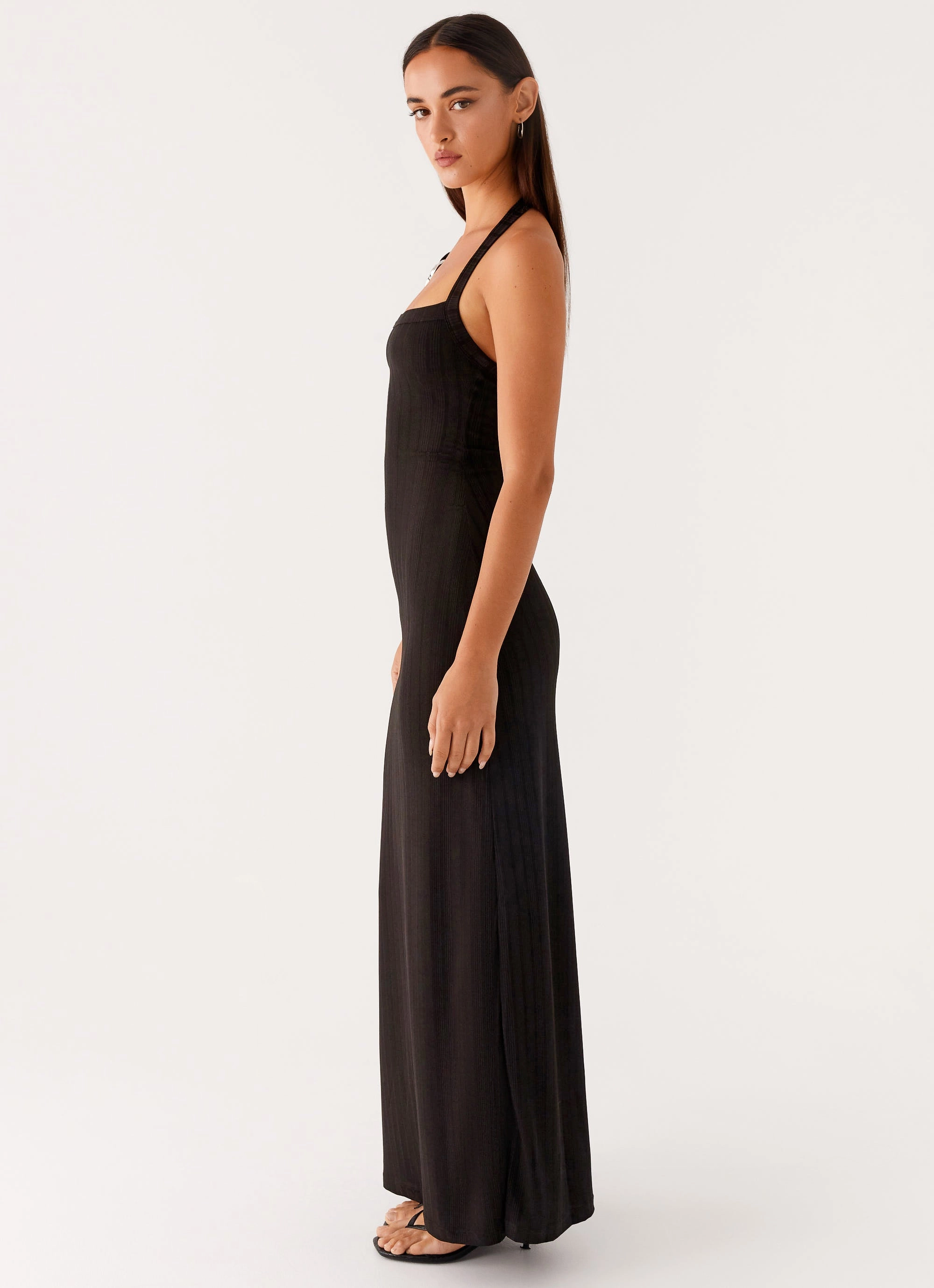 Selene Maxi Dress - Black Minimalist Layering Sleek Style