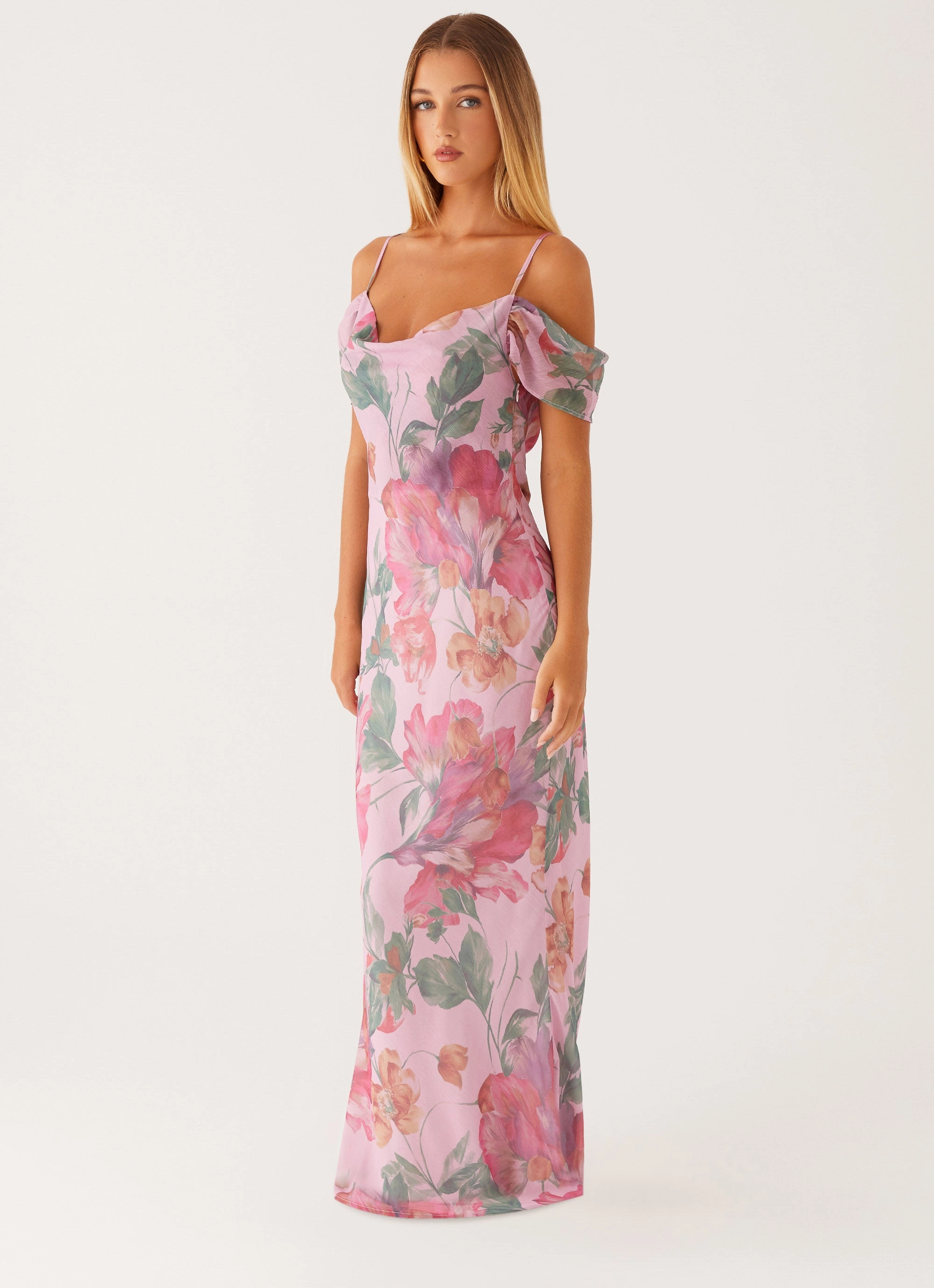 Seline Maxi Dress - Pink Floral Smooth-Finish Contemporary Wear