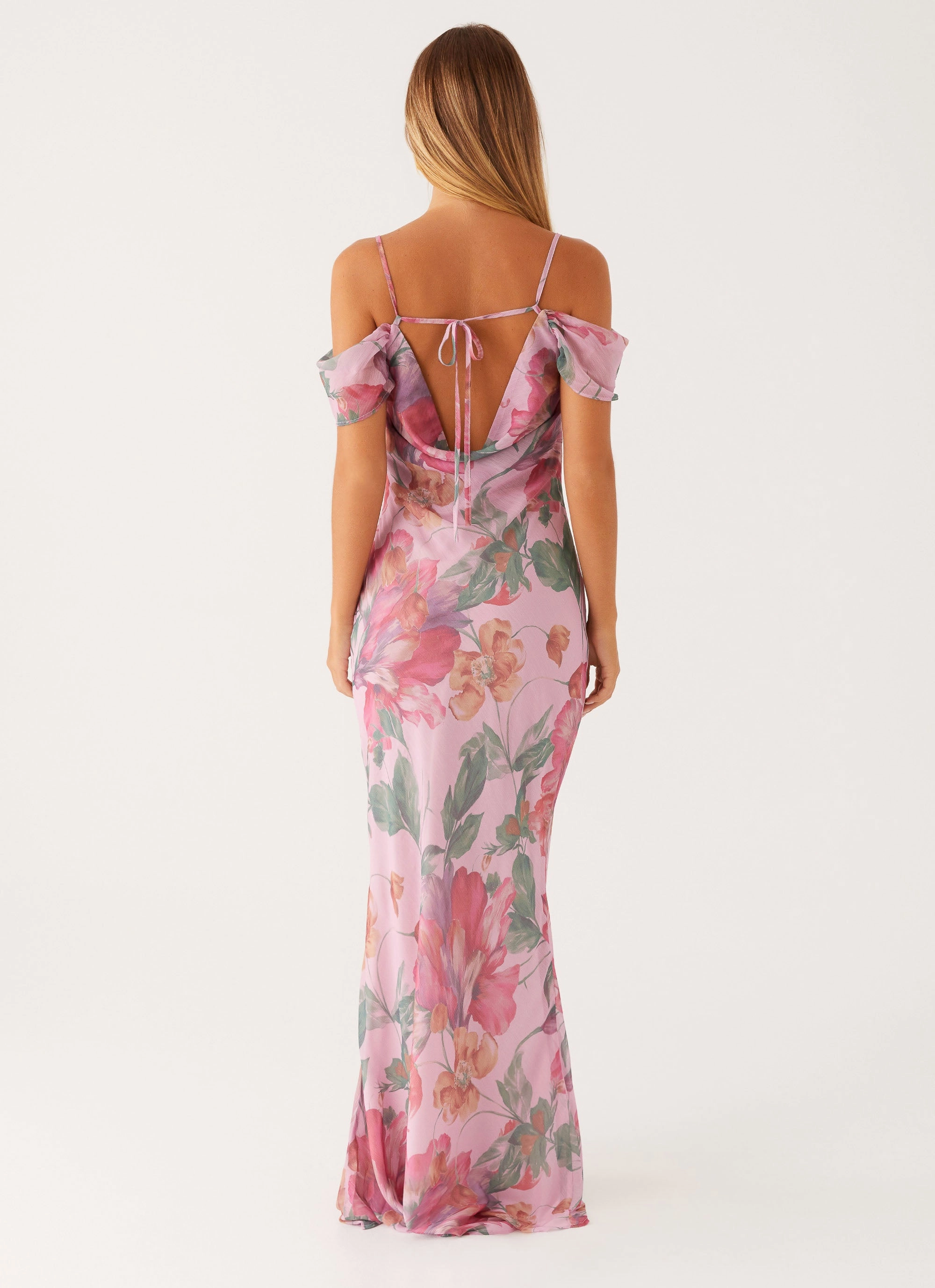 Seline Maxi Dress - Pink Floral Eye Appeal Luxurious Texture