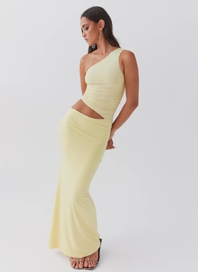 Seranella One Shoulder Maxi Dress - Lemon Chic Vibe Polished Design
