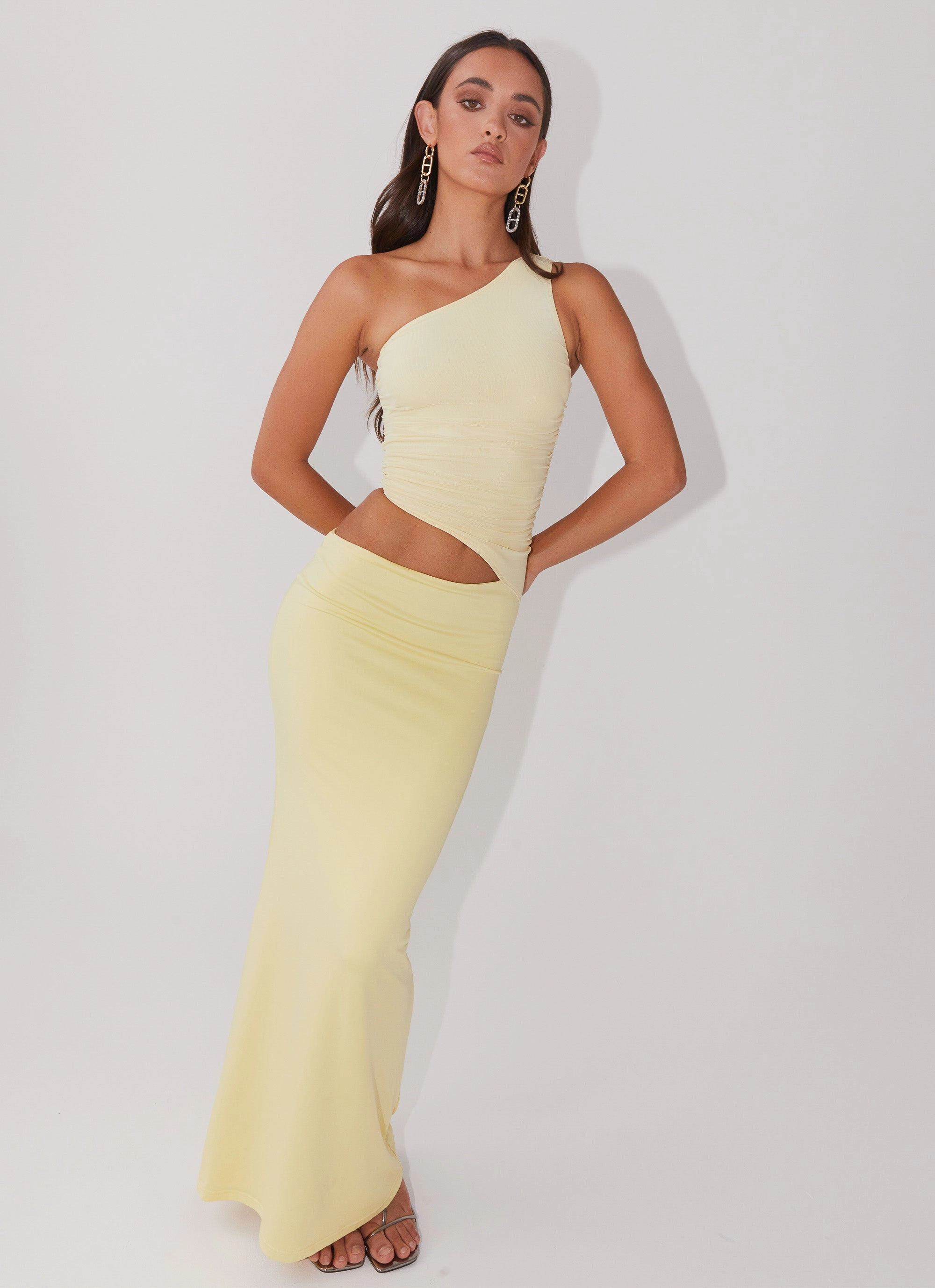 Ready Glow Seranella One Shoulder Maxi Dress - Lemon