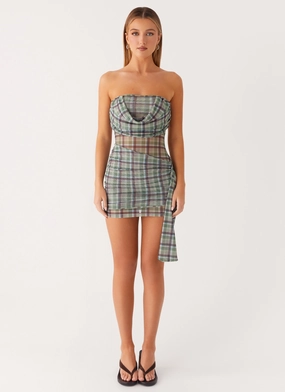 Seren Mini Dress - Cedar Check Relaxed Design