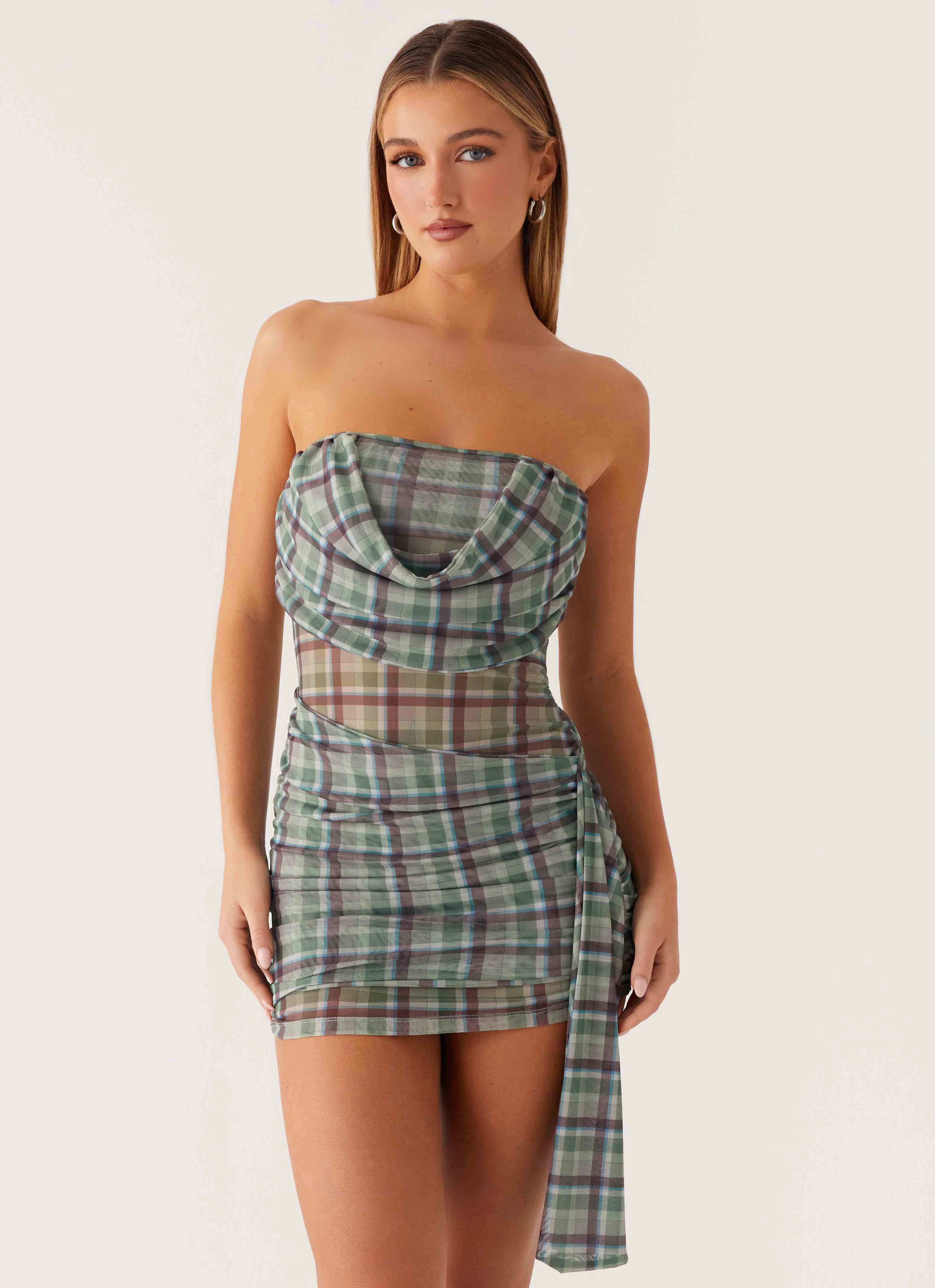 Unlined Look Stylish Choice Seren Mini Dress - Cedar Check