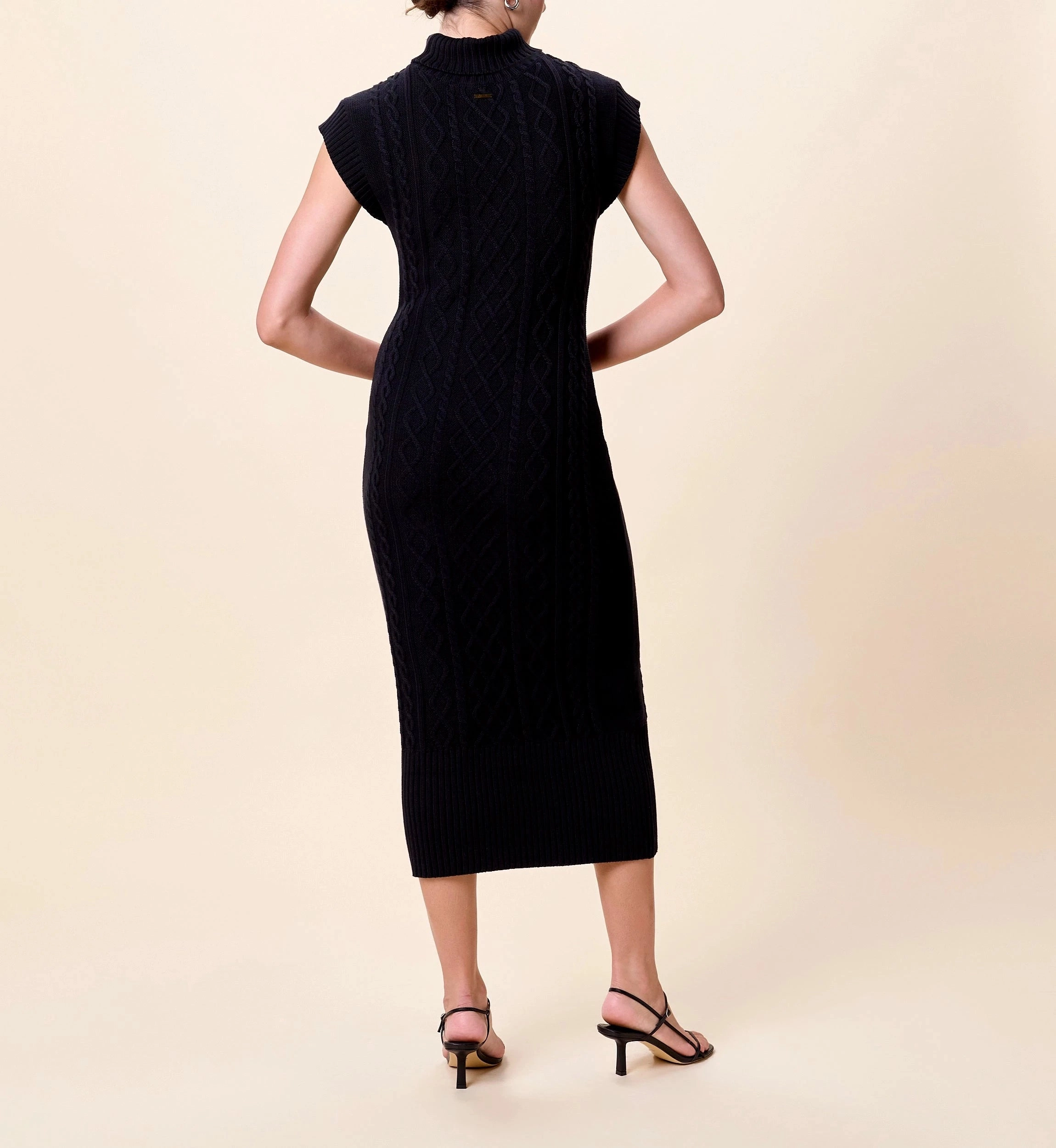 Elegant Mature Glossy-Finish Shana Midi Dress | Black