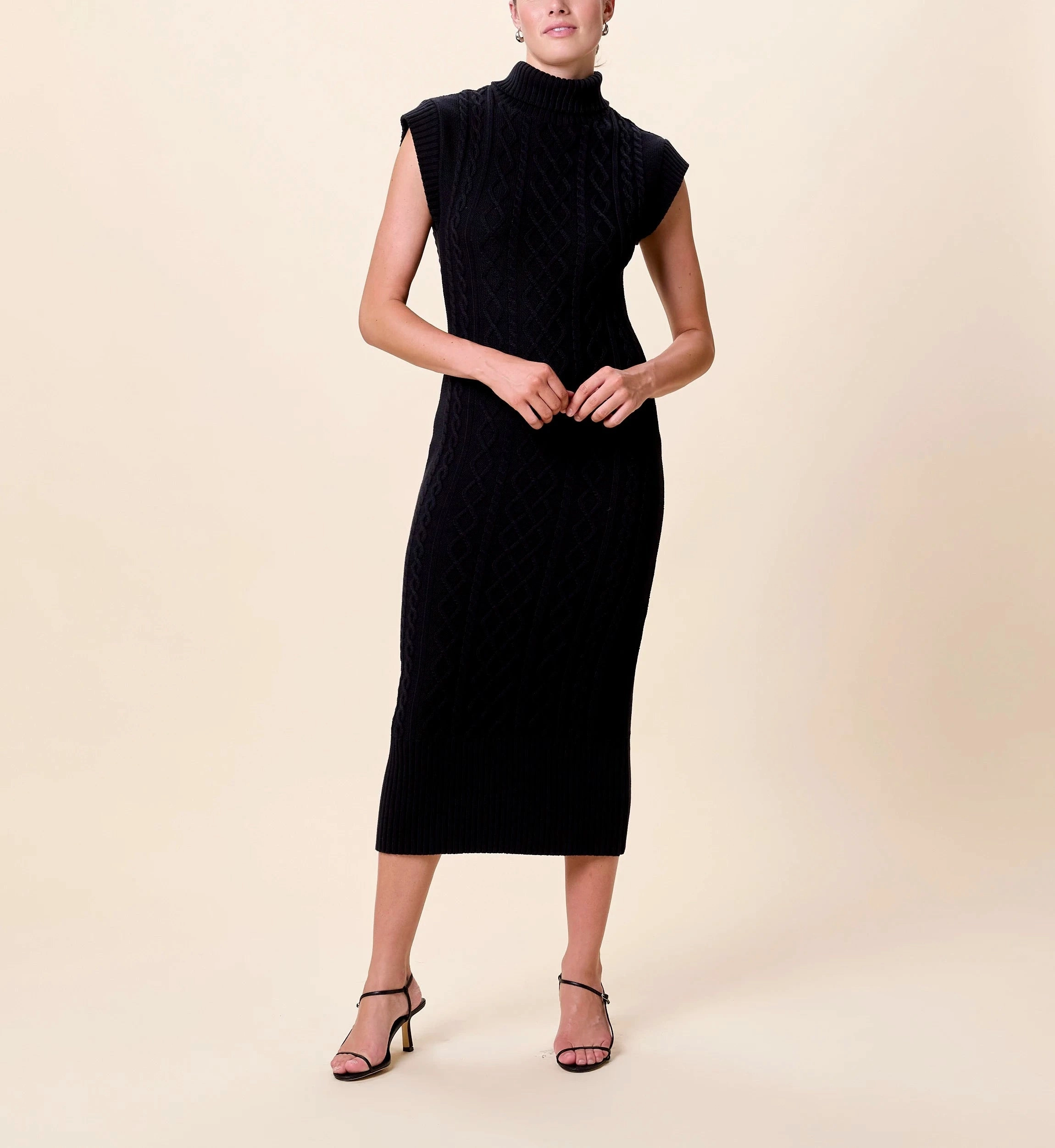 Shana Midi Dress | Black Layered Texture Perfectly Fitted