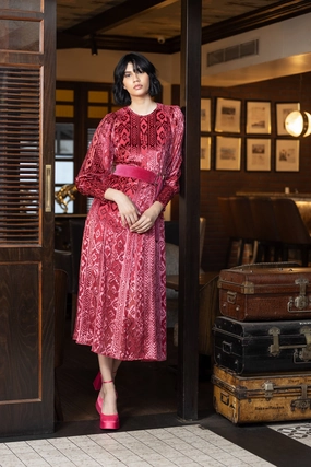 Cozy Layering Office Glam Sharon Devore Dress in Fuchsia