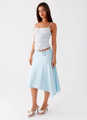 Chill Tones Hemp Blend Brisa Midi Skirt - Turquoise